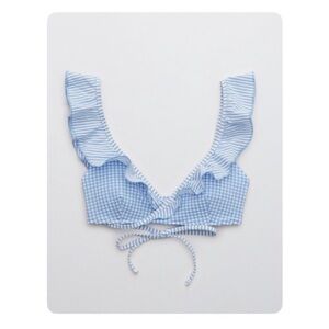 Blue seersucker bikini top, size extra small, never worn, new with tags